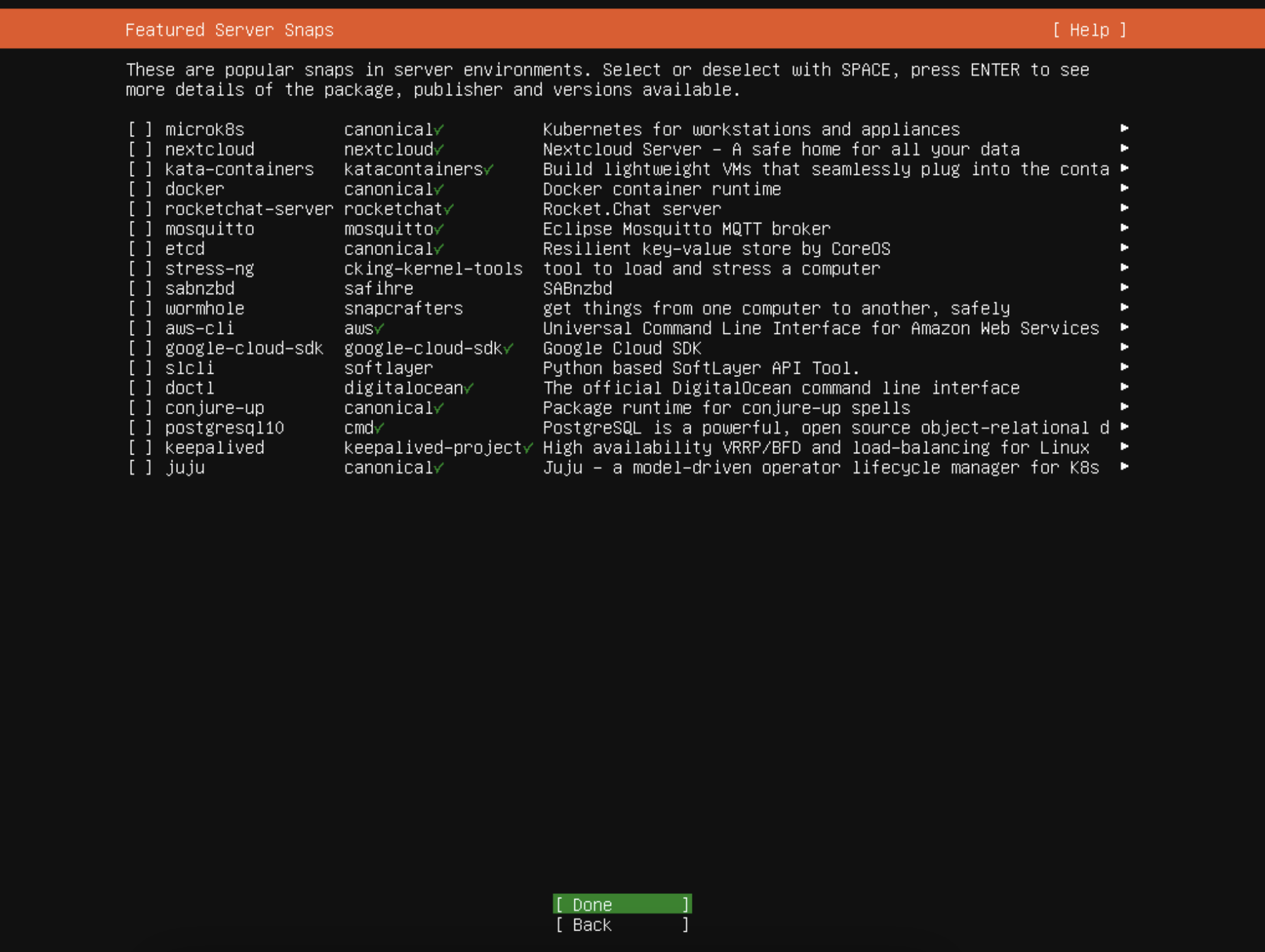 Ubuntu Server install selecting no services