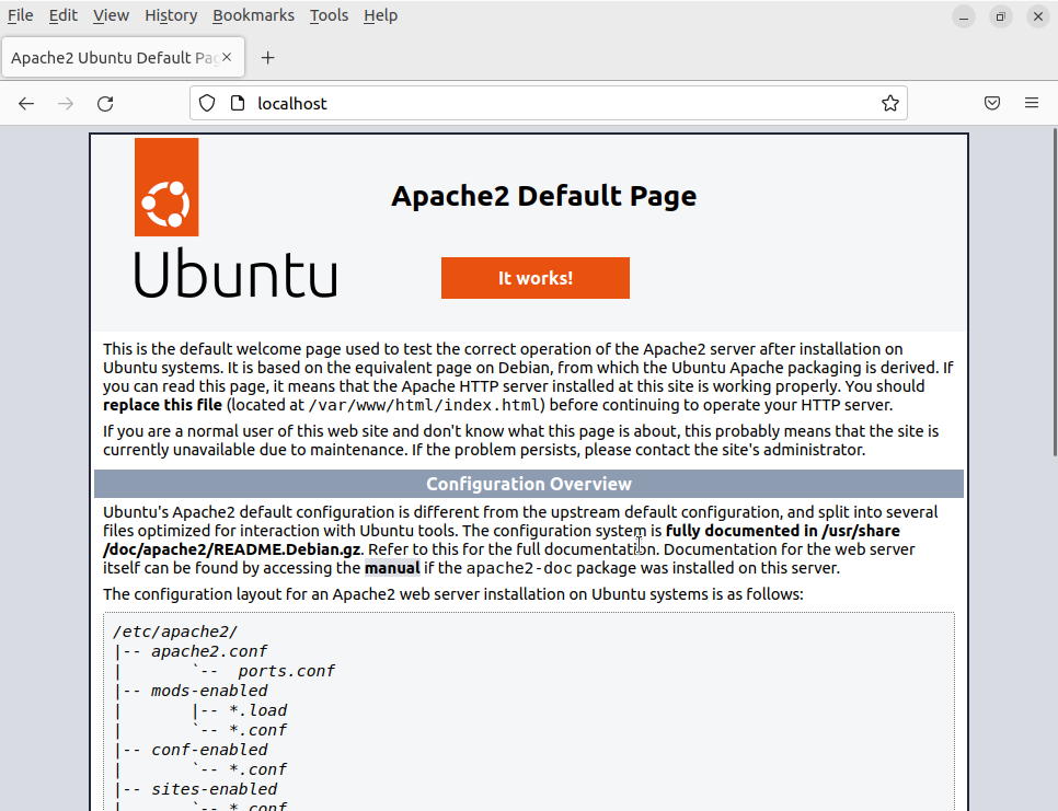 Screenshot of Firefox with the default Apache page