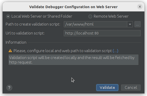 Screenshot of the PHP remote server validation at start of process