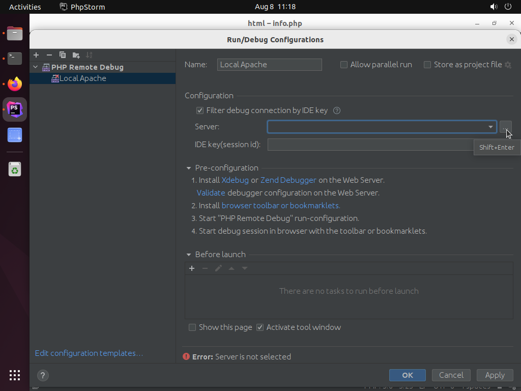 Screenshoht of the initial New Remote Debug settings with 'filter debug' option selected.