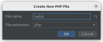 Screenshot of the PHP Storm new file dialog