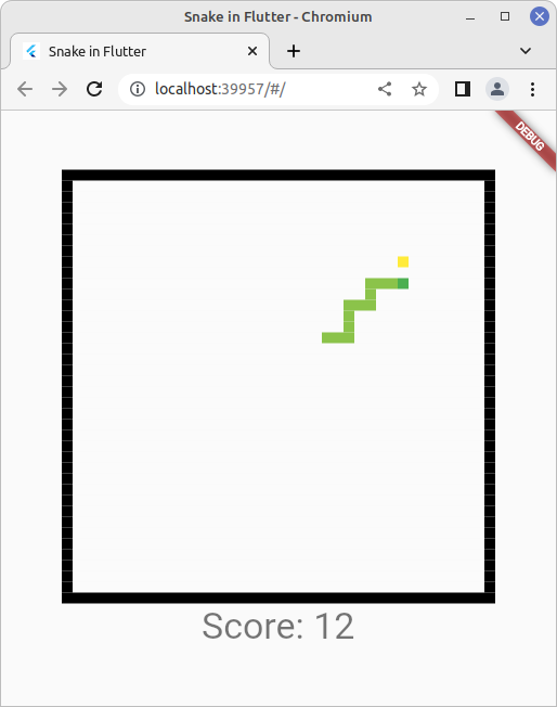 Screenshot of the Flutter in Chromium version of the snake game