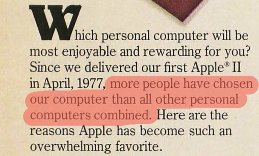 Apple ad intro text that says they sold more personal computers than everyone else combined.