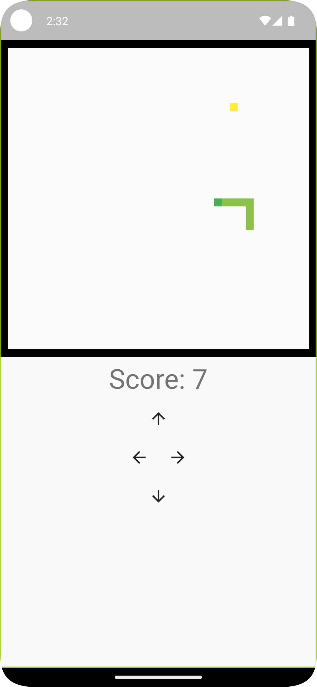 Screenshot of the Flutter on Android version of the snake game